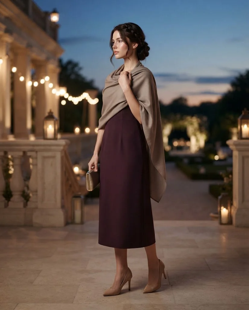 women wearing Elegant Dress With a Lightweight Shawl
