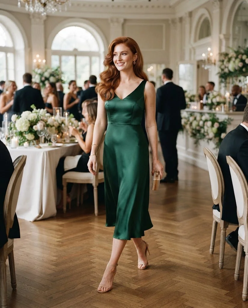 nude heels with green dress Wedding Guest Outfits for Women: 10 Elegant Ideas Saks_Spring_Sale_Apr25