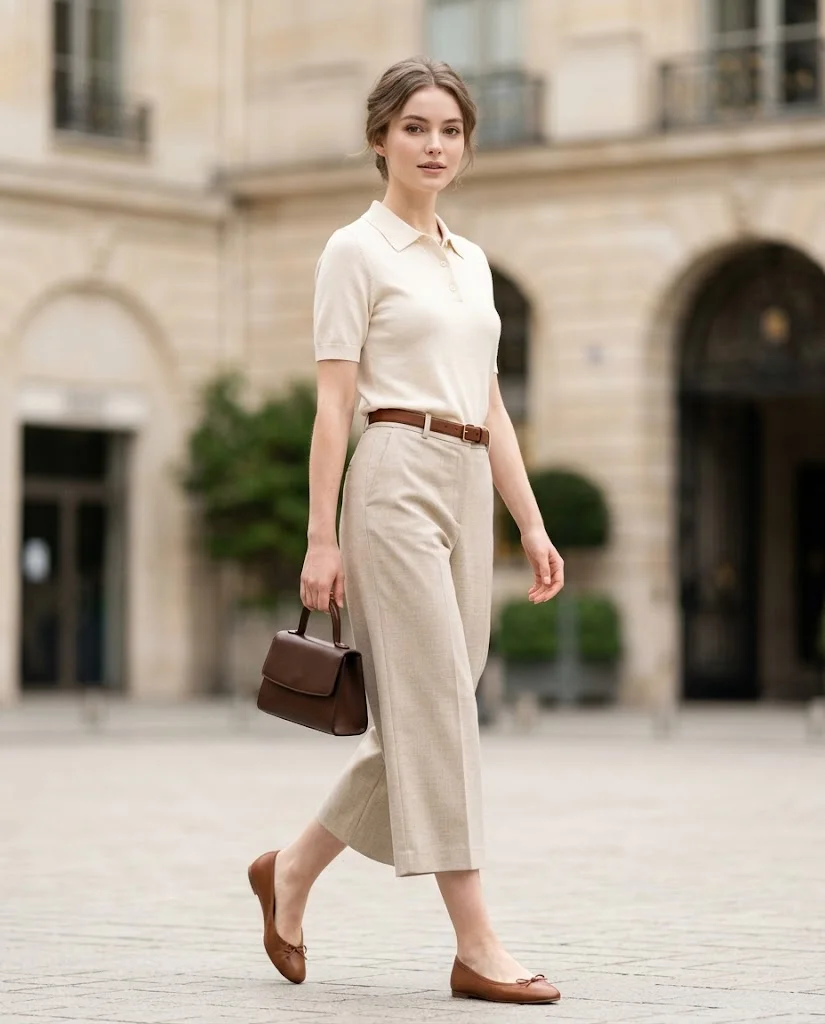 women wearing Fine Knit Polo With Tailored Culottes