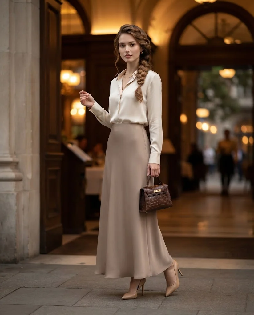 women wearing  Fitted Blouse With a Long Skirt