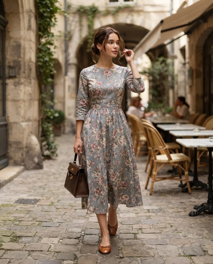 Old Money Brunch Outfits: 20+ Chic Ideas for Women 20 women wearing Floral Midi Dress With Classic Flats
