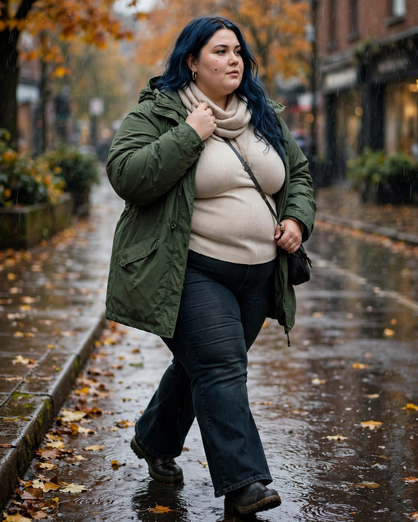 Forest Green Parka With Dark Bootcut Jeans Plus Size Rainy Fall Outfit