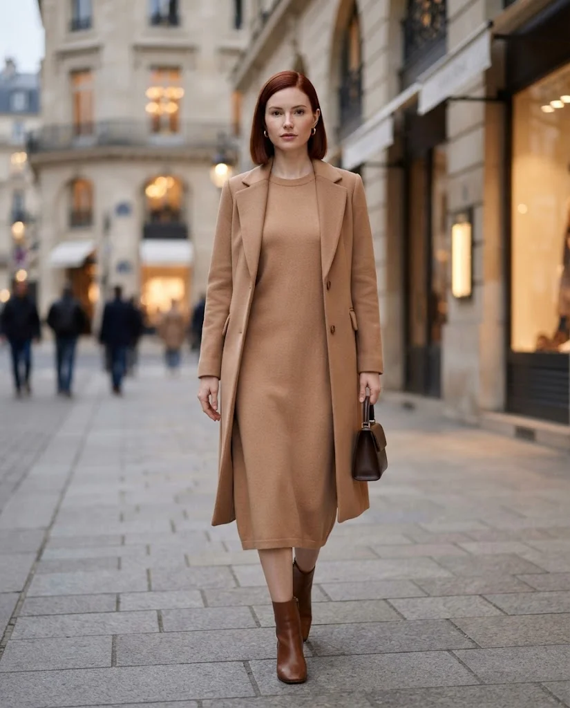 women wearing  Knit Dress With a Structured Coat