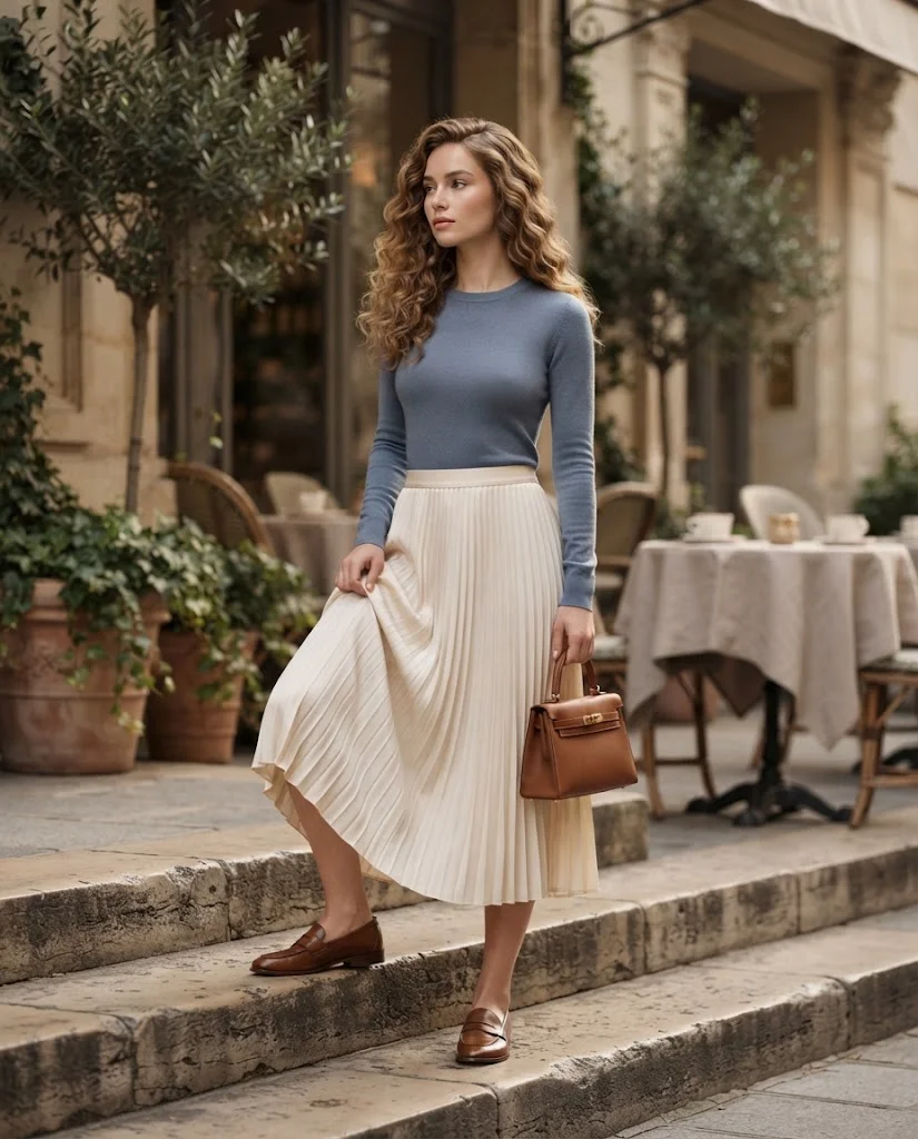 Old Money Brunch Outfits: 20+ Chic Ideas for Women 9 women wearing Knit Top With a Flowy Midi Skirt