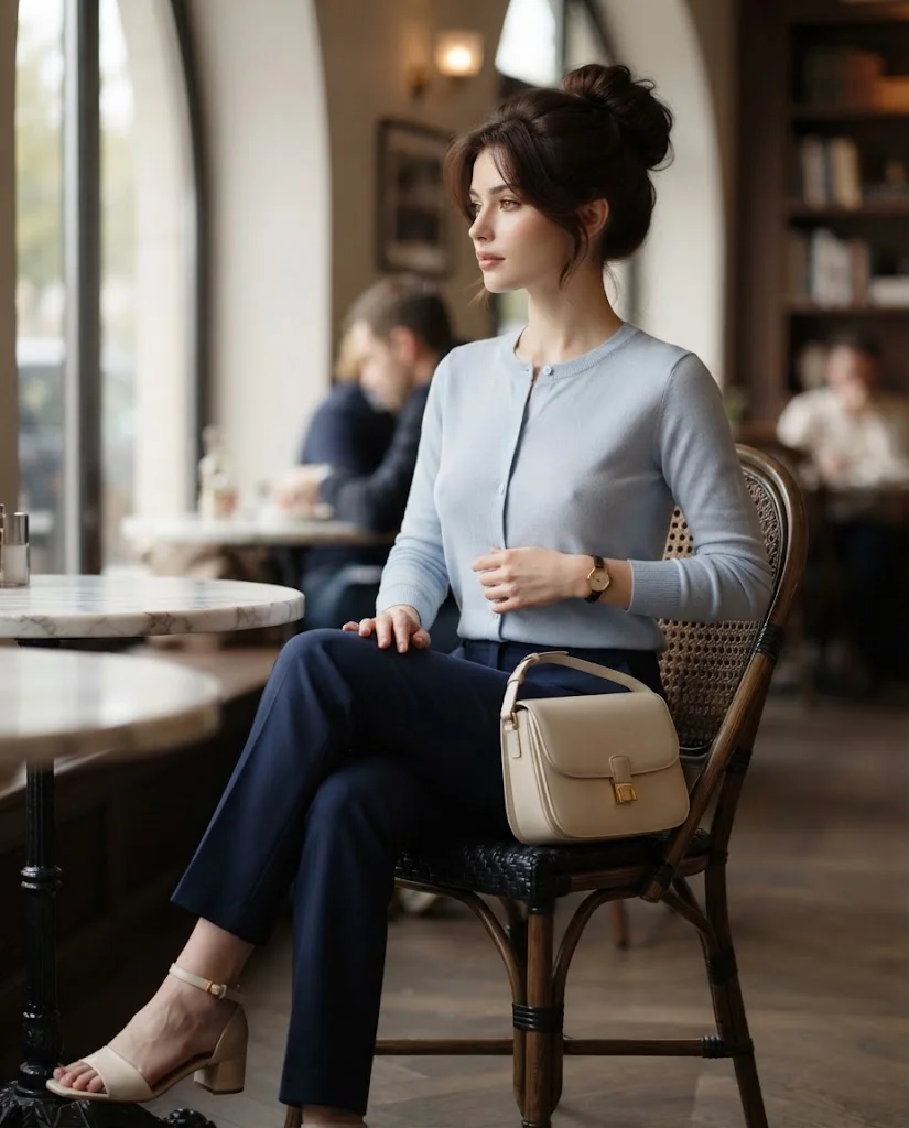 women wearing Light Cardigan With Straight-Leg Pants