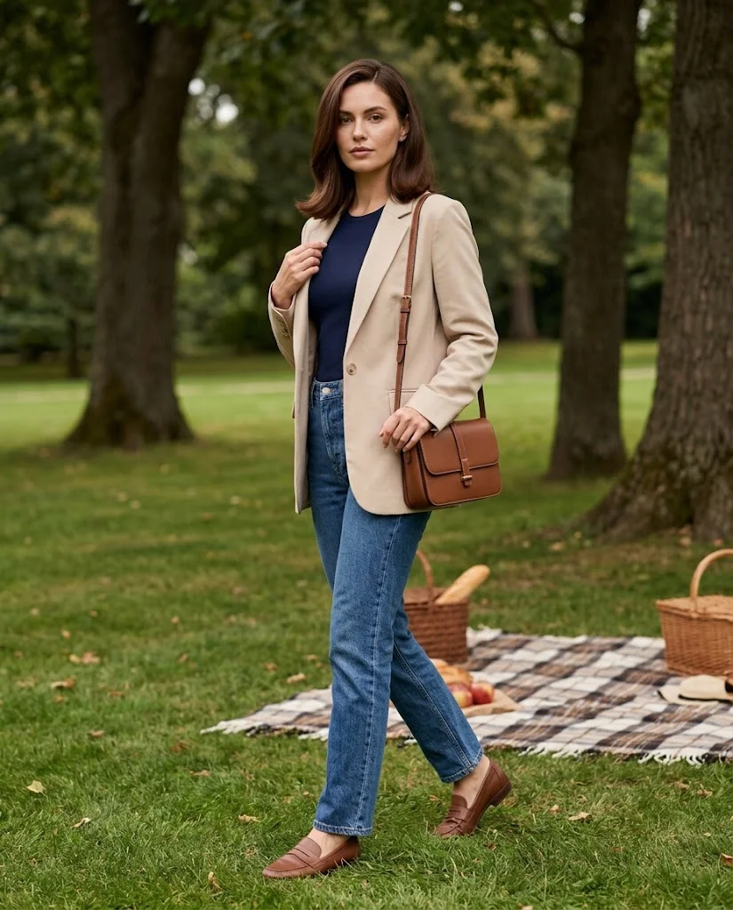 women wearing Lightweight Blazer With Straight-Leg Denim