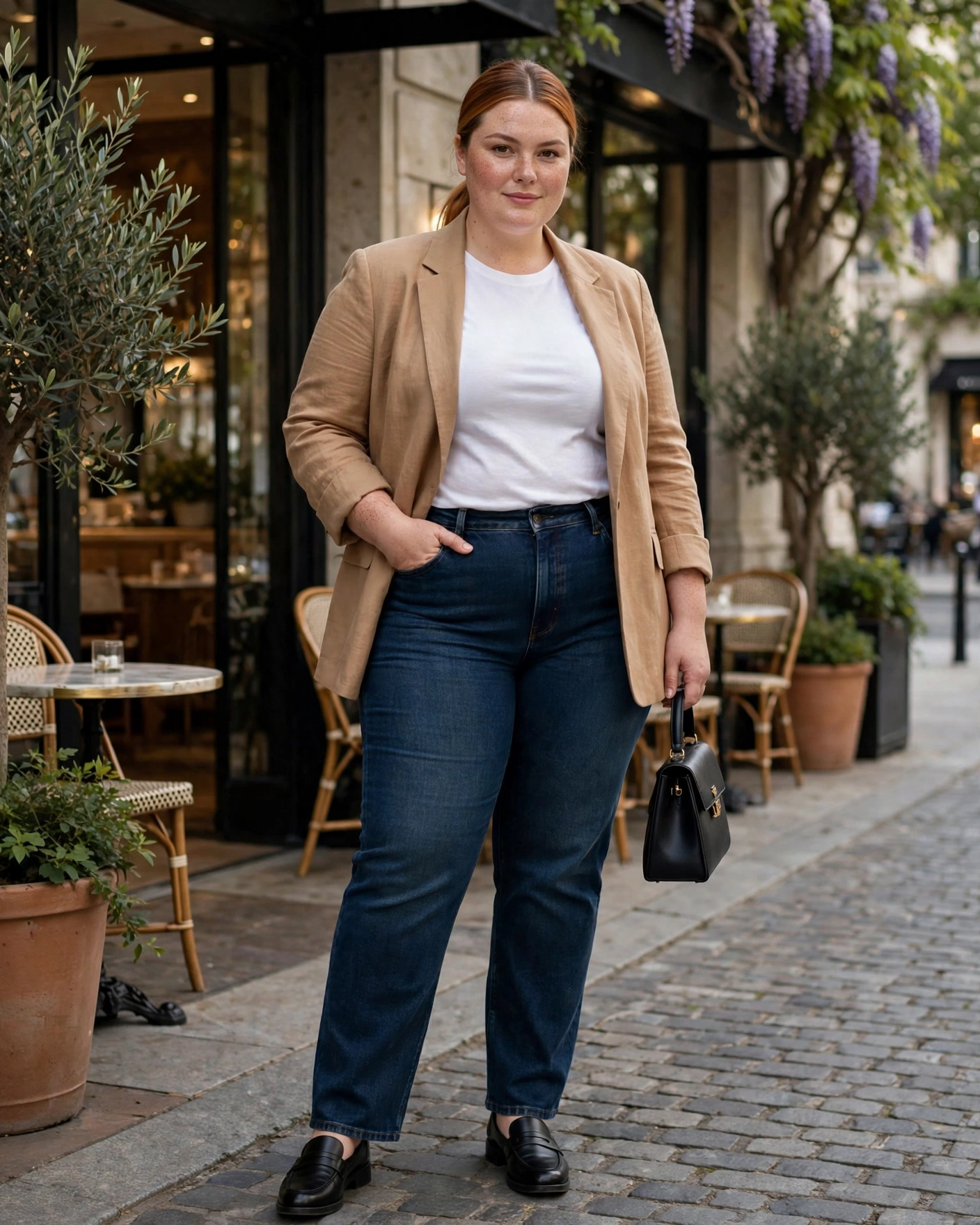 Lightweight Blazer With Straight-Leg Jeans Plus Size Early Fall Outfit