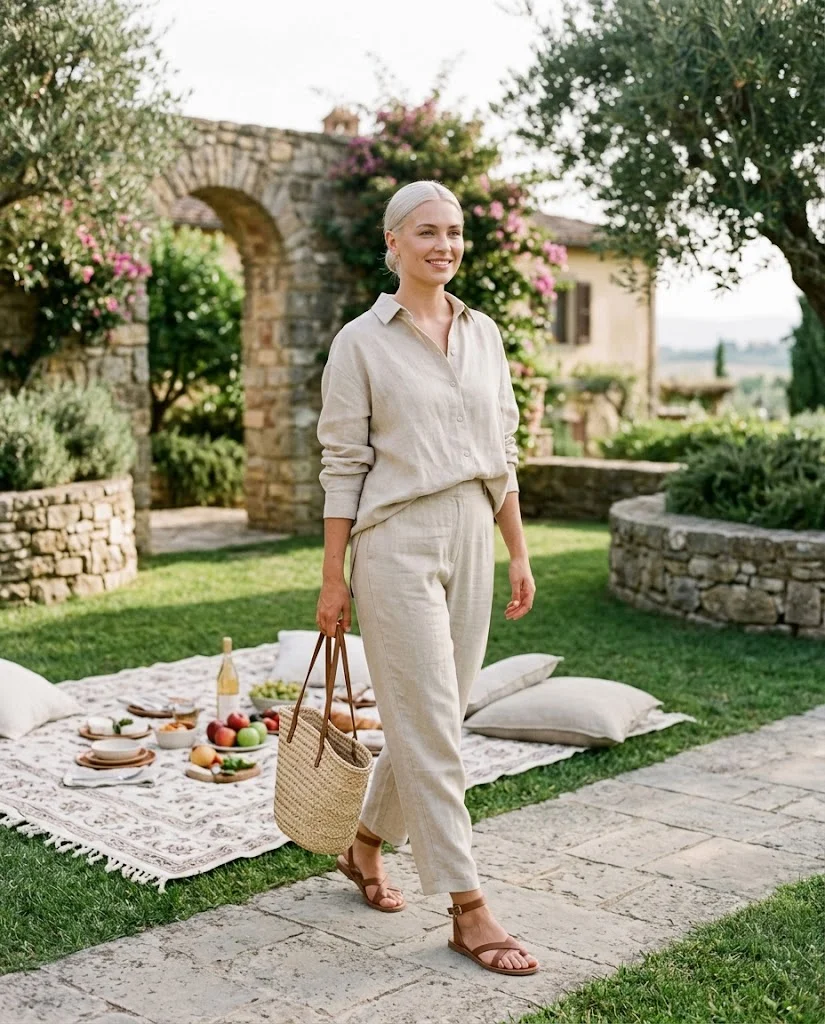 women wearing Linen Co-Ord in Soft Neutrals