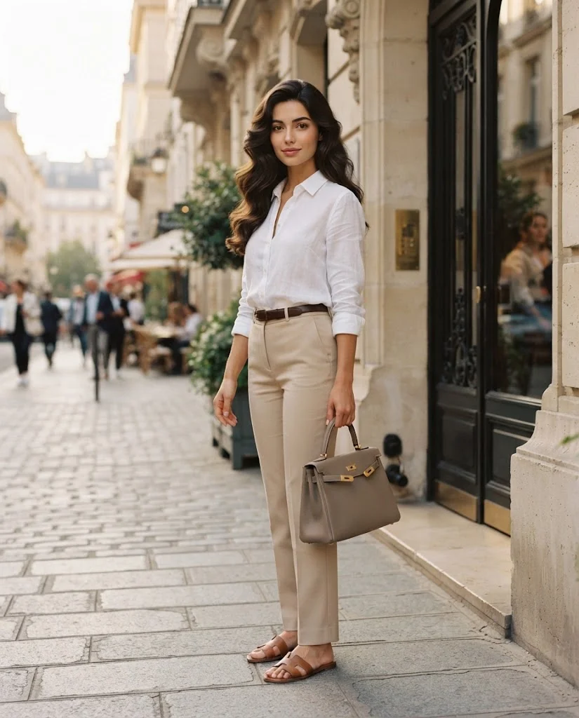 women wearing Linen Shirt With Tailored Trousers