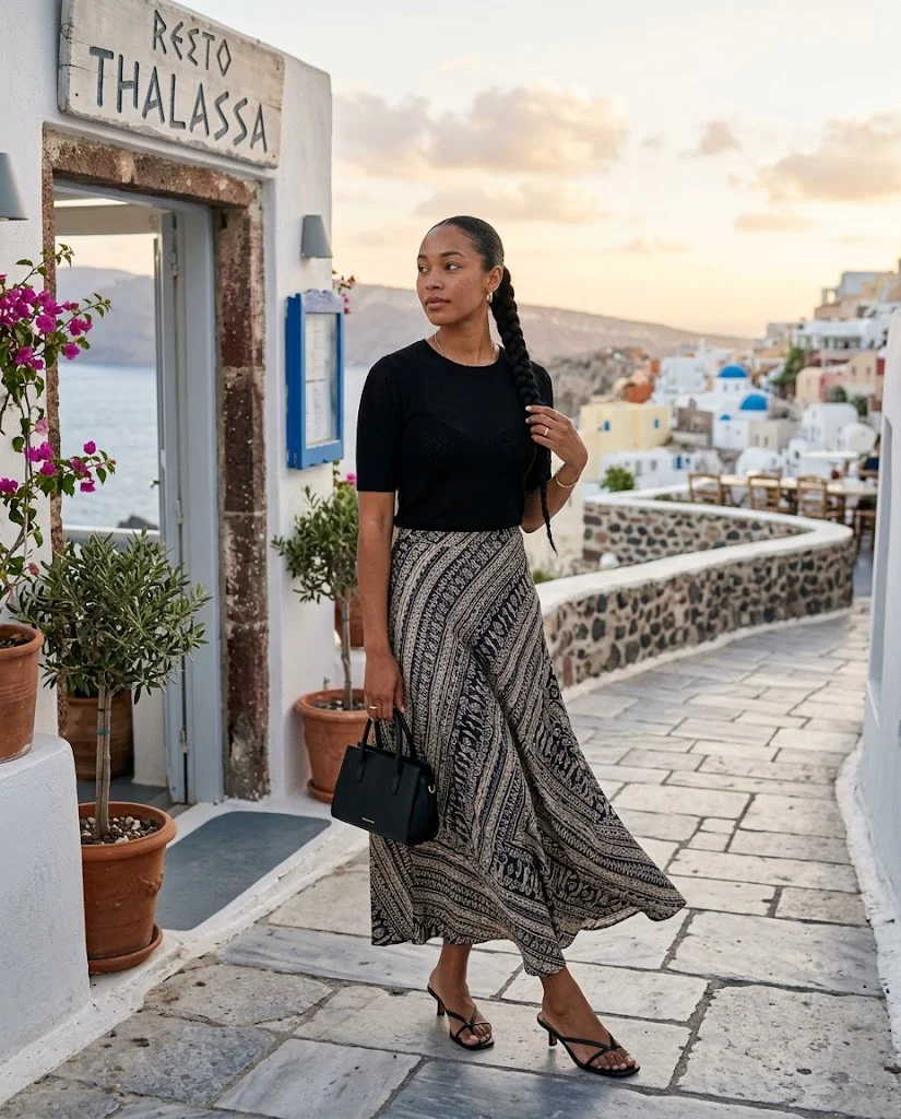 women wearing Long Skirt With a Simple Knit Top