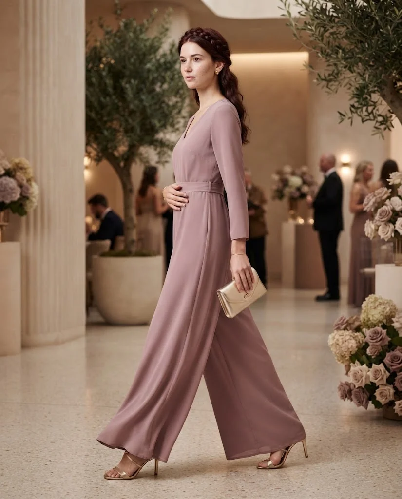 women wearing Mauve Jumpsuit With a Defined Waist