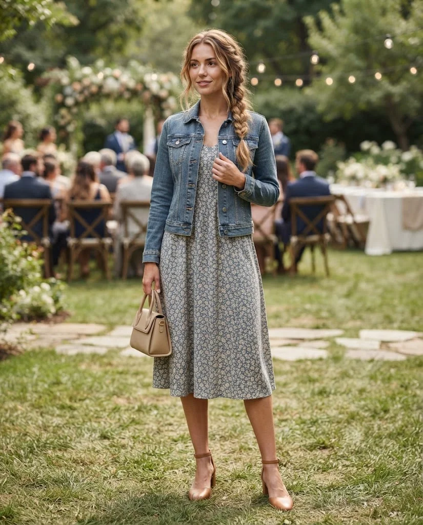 women wearing Midi Dress With a Denim Jacket