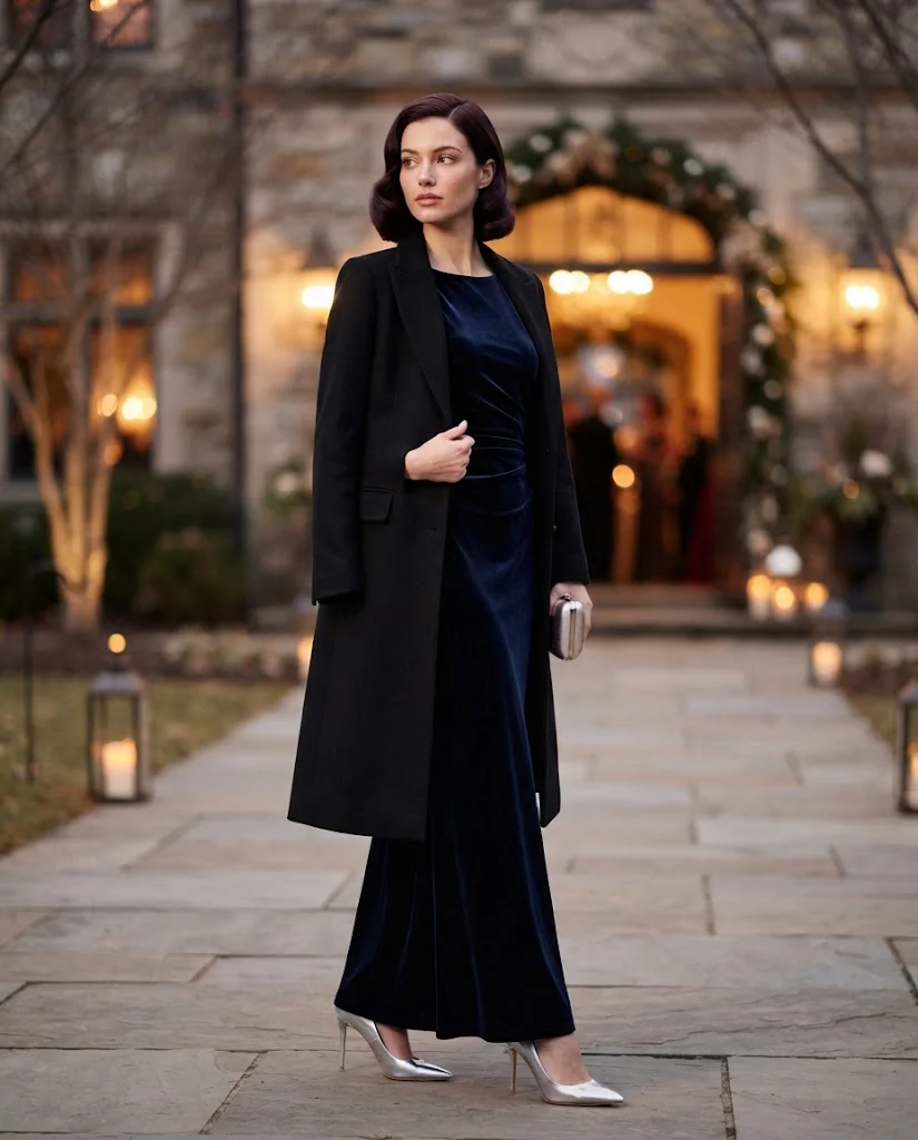 women wearing Midnight Blue Velvet Gown