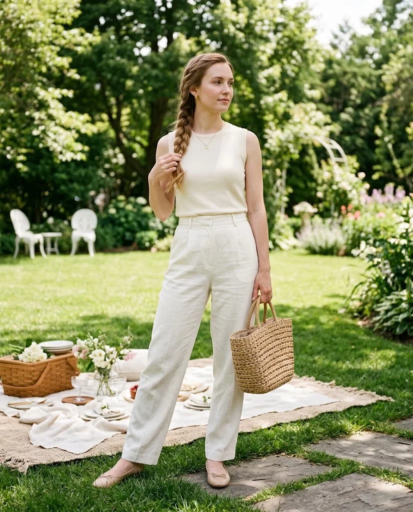 women wearing Monochrome Ivory Picnic Look