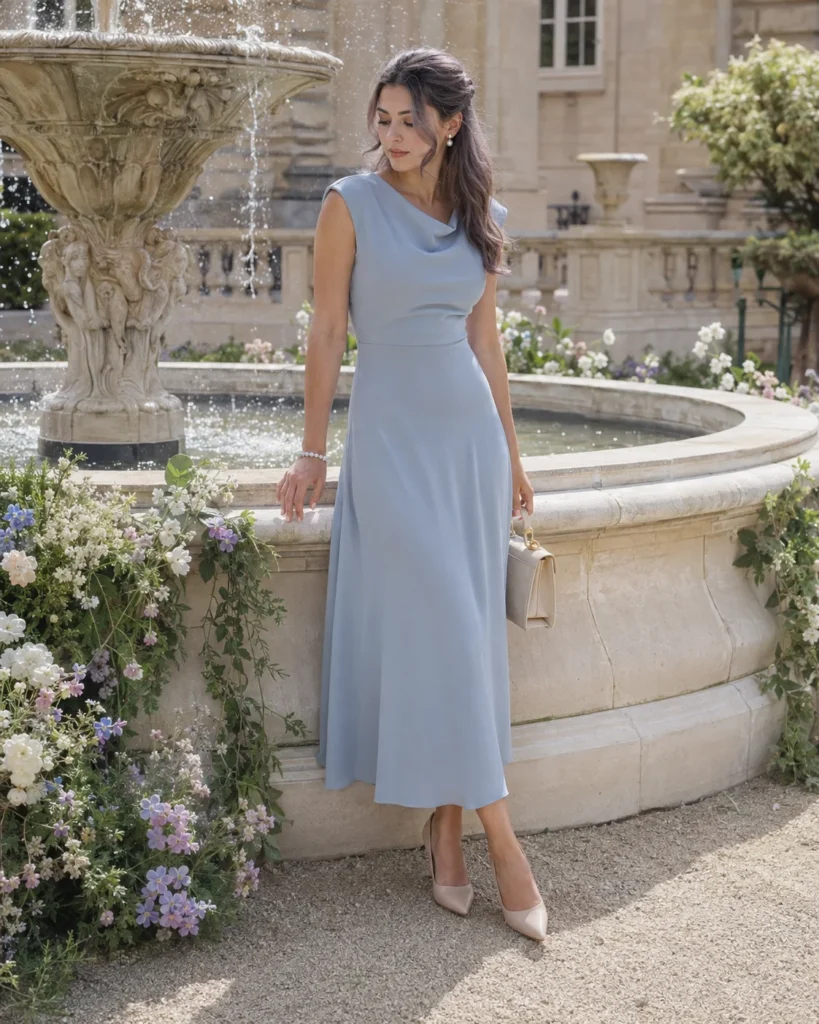women wearing Pastel Dress With Pearl Accessories