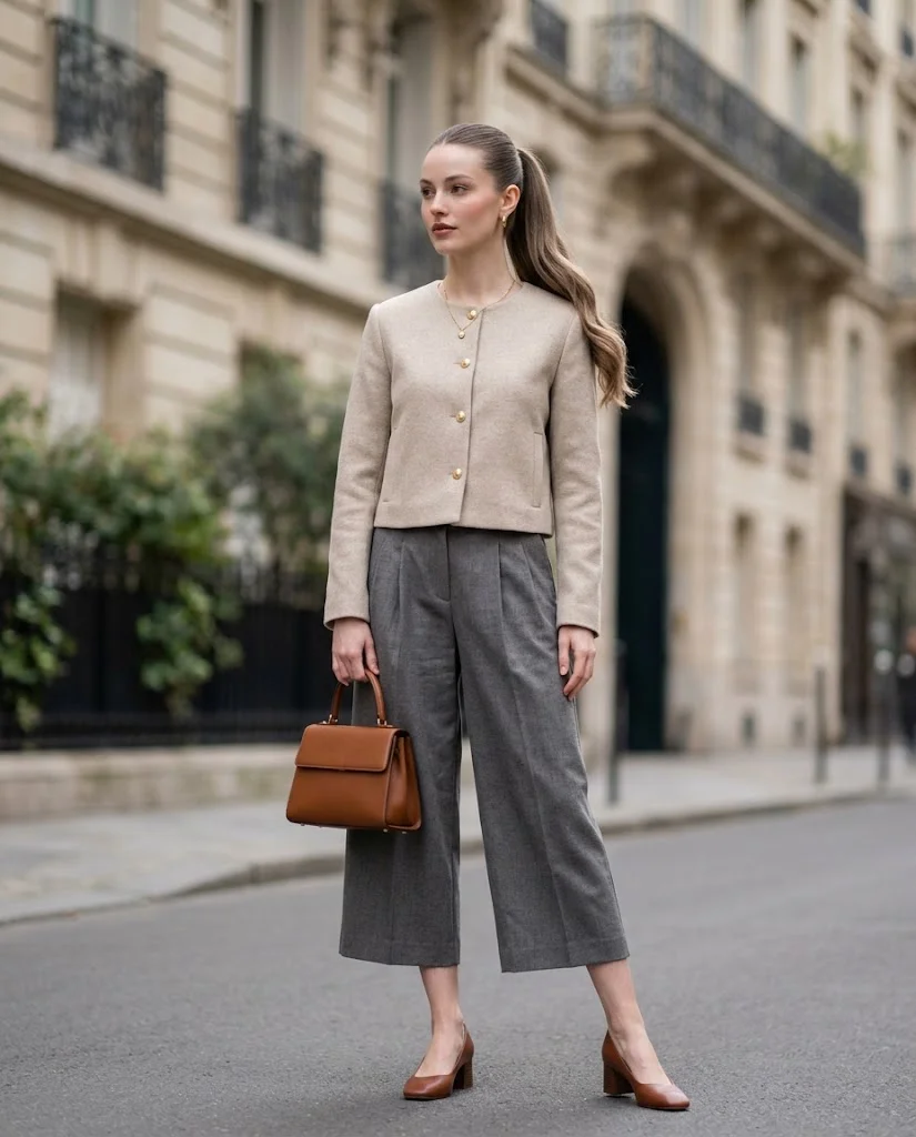 Elegant Old Money Outfits for Women: 20+ Timeless Ideas 18 women wearing Pleated Culottes With a Short Structured Jacket