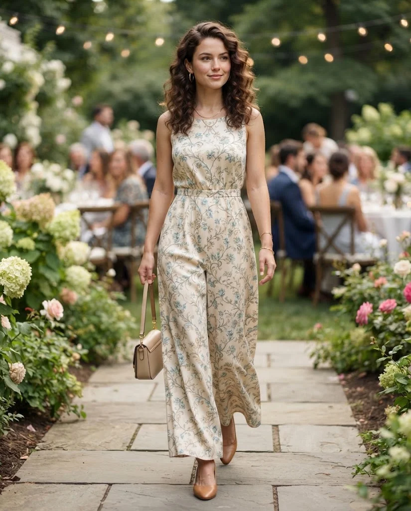 women wearing Printed Jumpsuit With Minimal Accessories