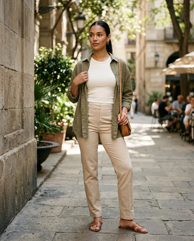 Casual Old Money Outfits for Women: 20+ Chic & Polished Ideas 13 women wearing Ribbed Tank With a Lightweight Overshirt