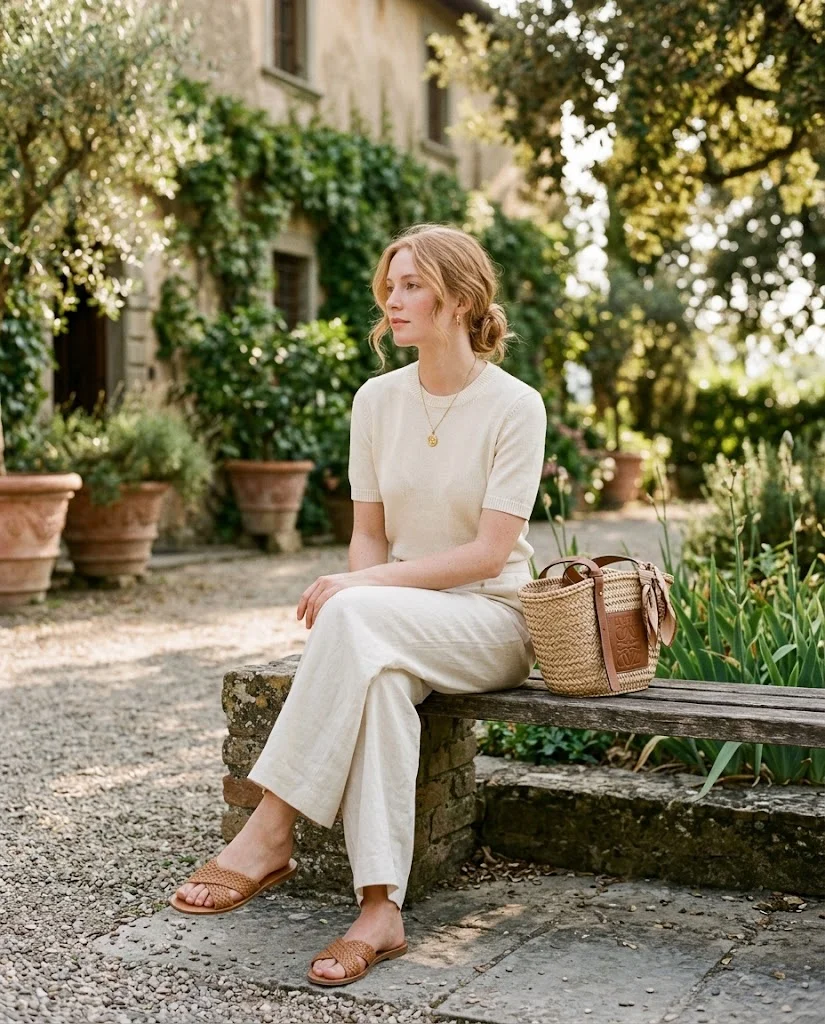 Casual Old Money Outfits for Women: 20+ Chic & Polished Ideas 14 women wearing Short-Sleeve Knit With Relaxed Linen Pants