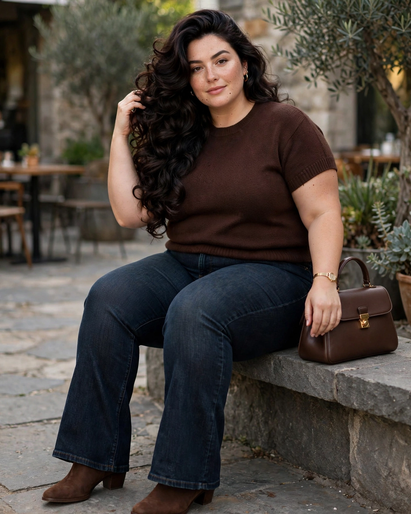 Short-Sleeve Sweater With Bootcut Jeans Plus Size Early Fall Outfit
