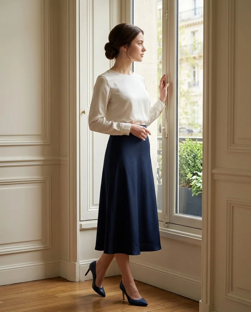 women wearing Silk and an A-Line Midi for an Elegant Finish