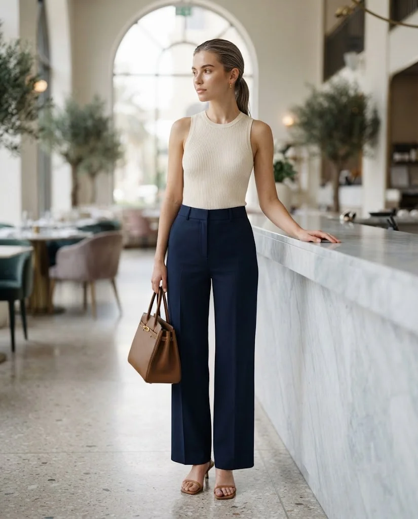 Old Money Brunch Outfits: 20+ Chic Ideas for Women 19 women wearing Sleeveless Knit With Wide-Leg Pants