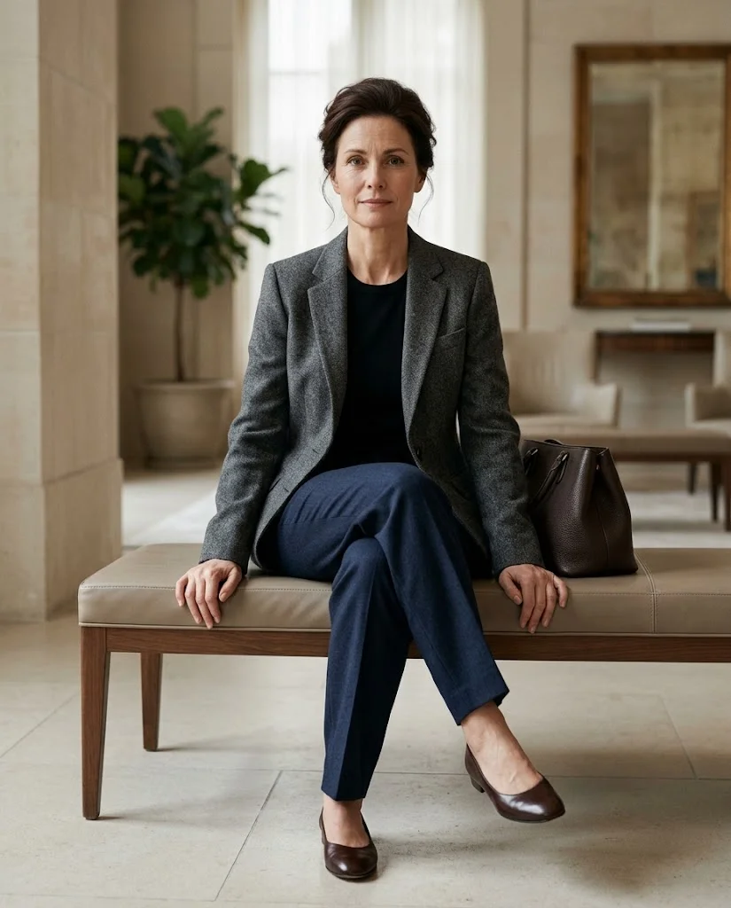 women wearing Soft Jacket With Pleated Trousers