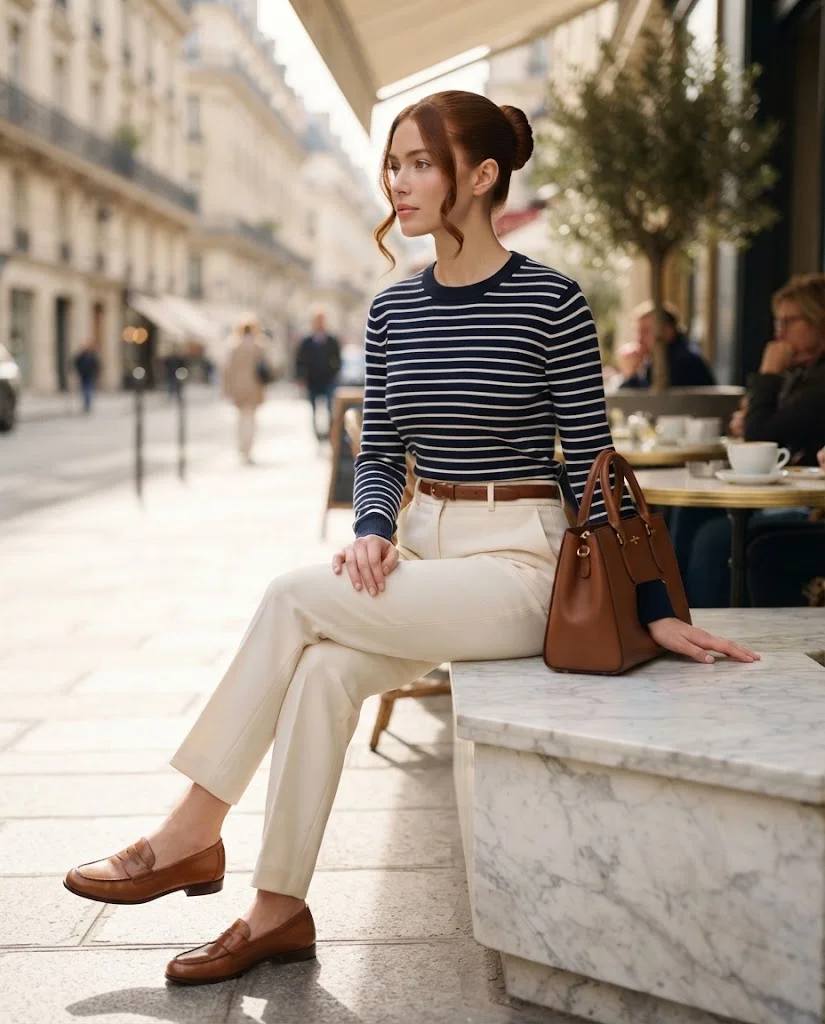 Old Money Brunch Outfits: 20+ Chic Ideas for Women 22 women wearing Striped Sweater With Tailored Pants