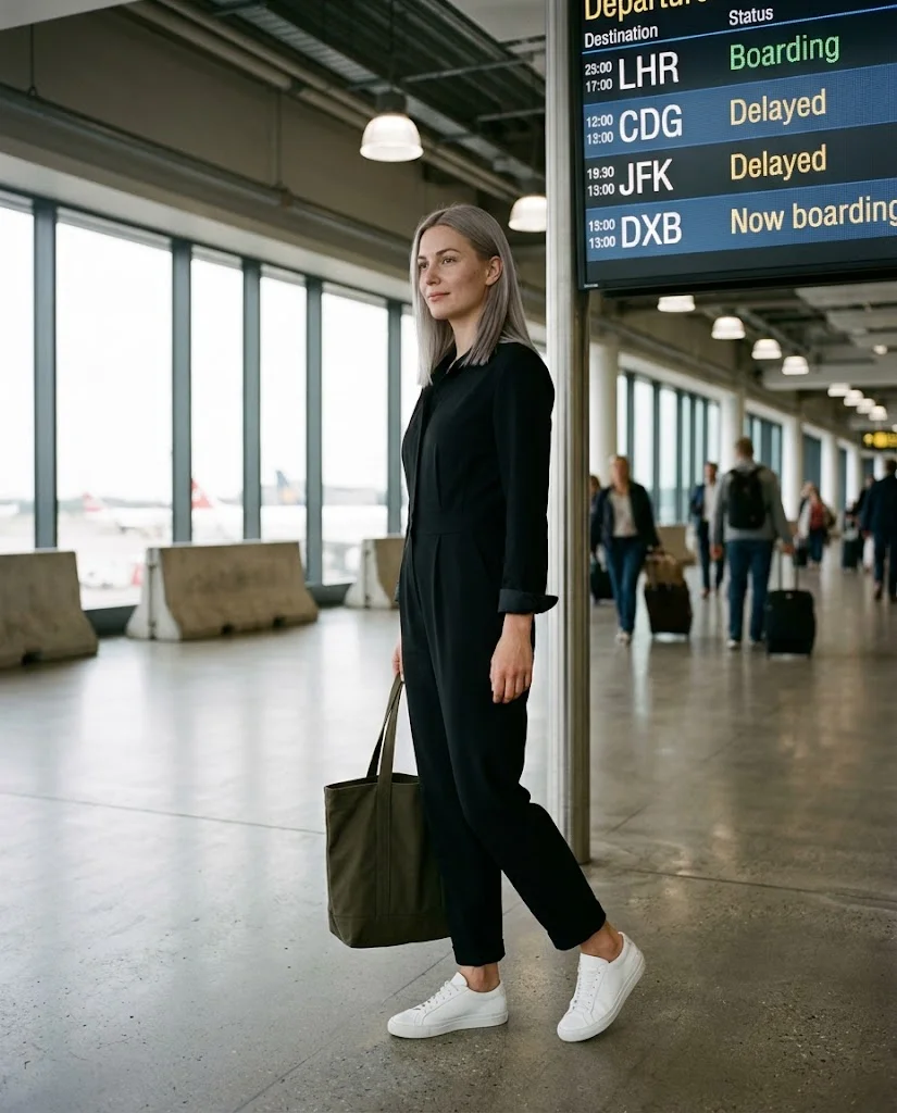 Old Money Airport Outfits: 20+ Chic Travel Looks for Women 8 women wearing Tailored Jumpsuit With Minimal Accessories