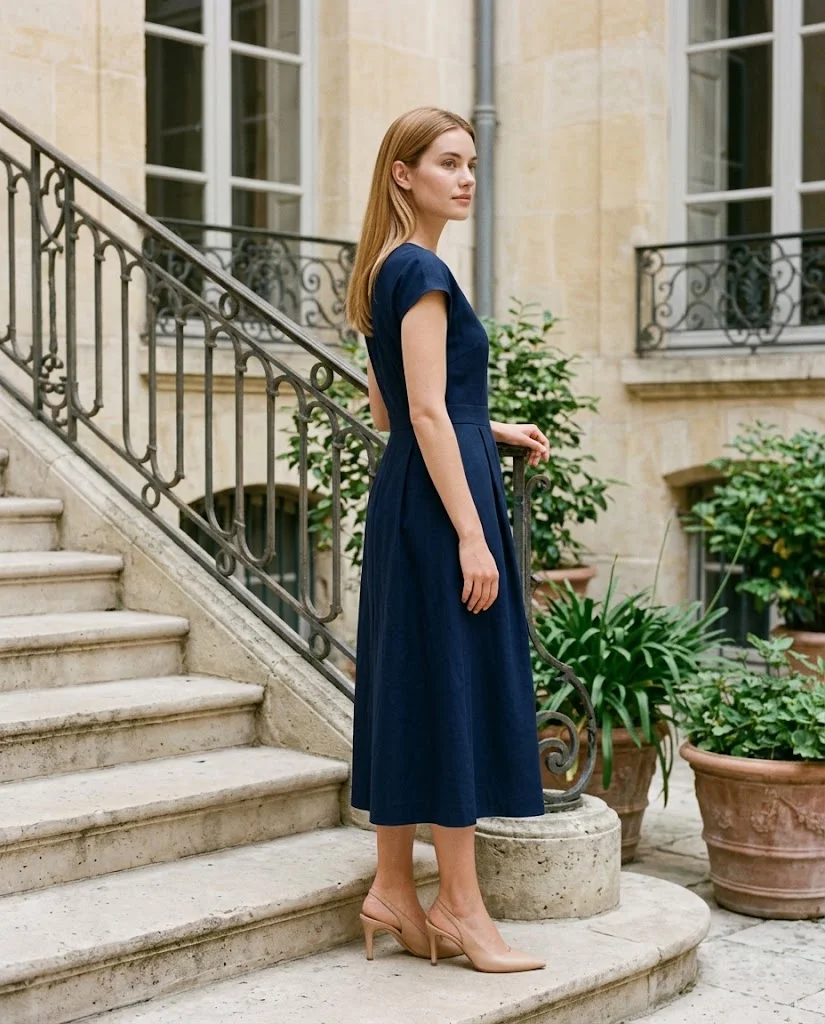 women wearing The Classic Navy Midi Dress