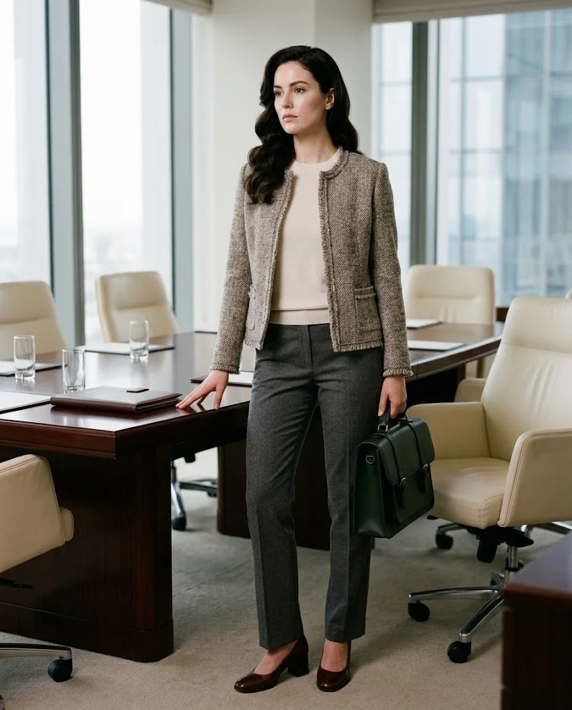 women wearing Tweed Jacket With Straight-Leg Pants