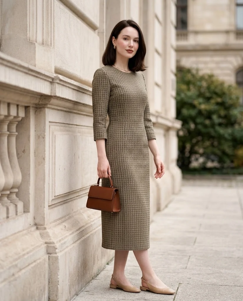 Elegant Old Money Outfits for Women: 20+ Timeless Ideas 3 women wearing Tweed Midi Dress With Slingback Flats
