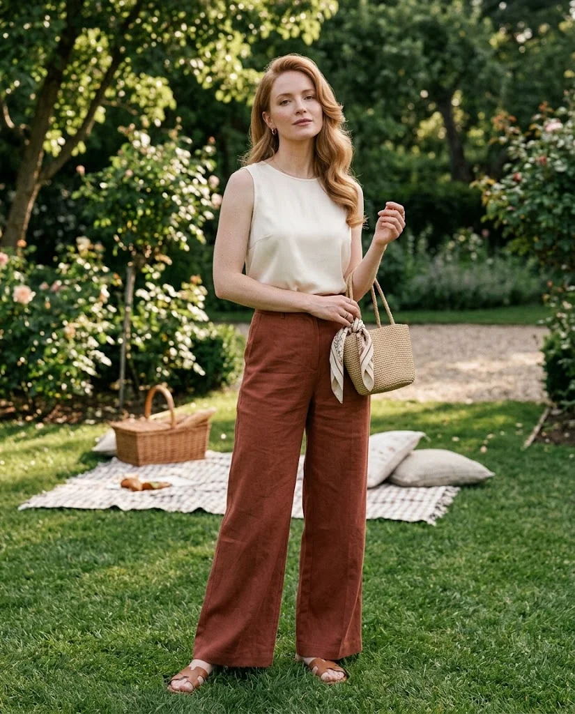 women wearing Wide-Leg Pants With a Sleeveless Blouse