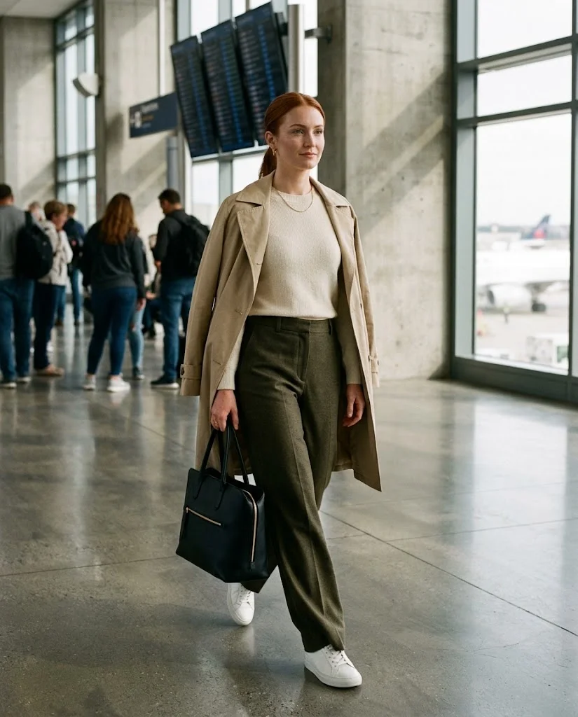 Old Money Airport Outfits: 20+ Chic Travel Looks for Women 2 women wearing Wide-Leg Trousers With a Fine-Knit Sweater