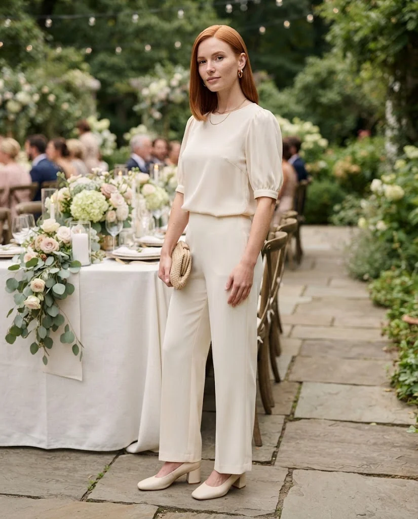 women wearing Wide-Leg Trousers With a Soft Blouse
