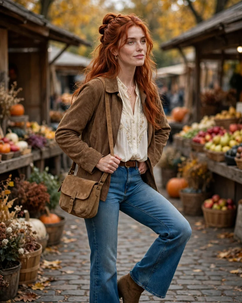 21 Fall Festival Outfits for Women: Cute & Chic Looks for Autumn 2 Flared Jeans with a Boho Blouse Fall Festival Outfit