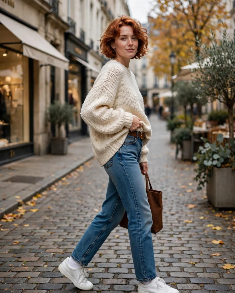 Oversized Sweater with Straight-Leg Jeans Simple Fall Outfit