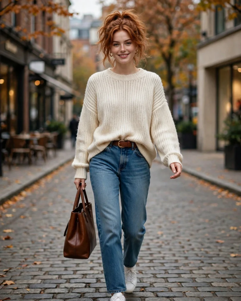 Oversized Sweater with Straight-Leg Jeans Fall Sweater Outfit