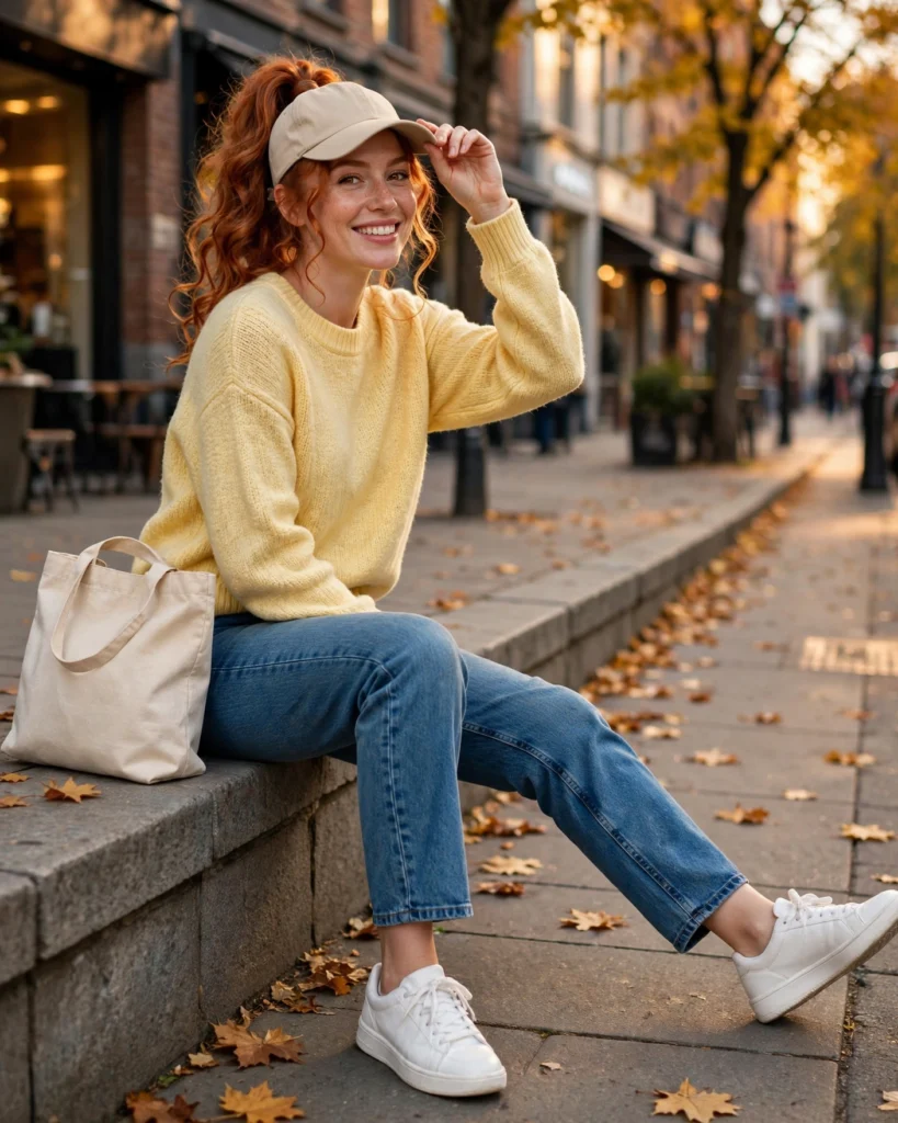 Straight-Leg Jeans with a Cozy Crewneck Casual Fall Outfit