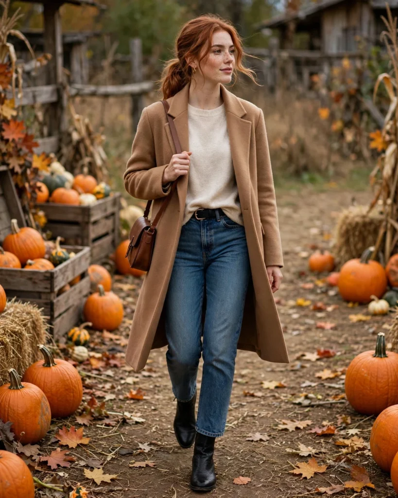 21 Pumpkin Patch Outfits with Black Boots: Cute & Chic Fall Looks 2 Straight-Leg Jeans with a Cream Sweater Pumpkin Patch Outfit with Black Boots