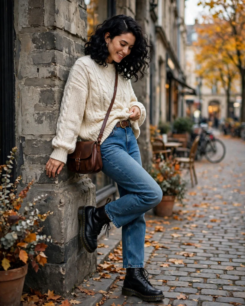 Straight-Leg Jeans with an Oversized Sweater Doc Martens Fall Outfit