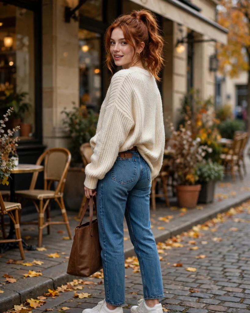 Straight-Leg Jeans with an Oversized Sweater Fall Jeans Outfit