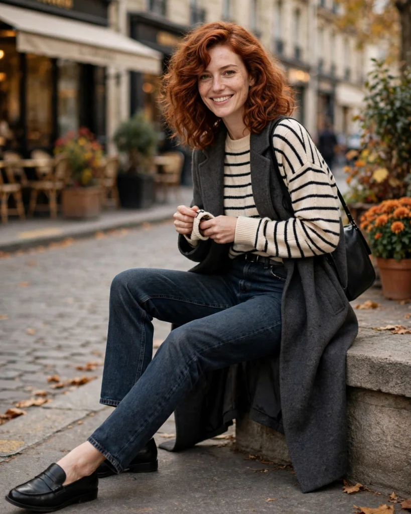 21 Must-Have Fall Outfits: Chic Looks to Wear All Season 2 Striped Sweater with Dark-Wash Jeans Must-Have Fall Outfit