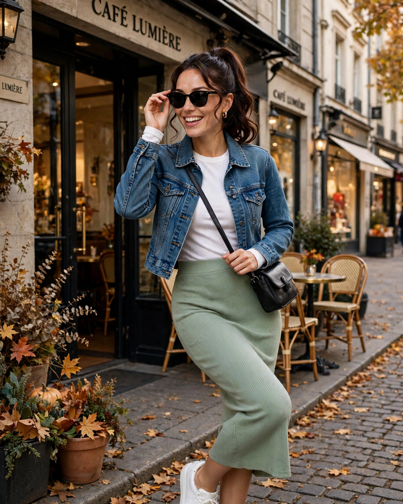 20 Knit Skirt Outfits for Fall: Cozy and Chic Looks to Try 3 Ribbed Knit Skirt with a Cropped Denim Jacket Knit Skirt Fall Outfit