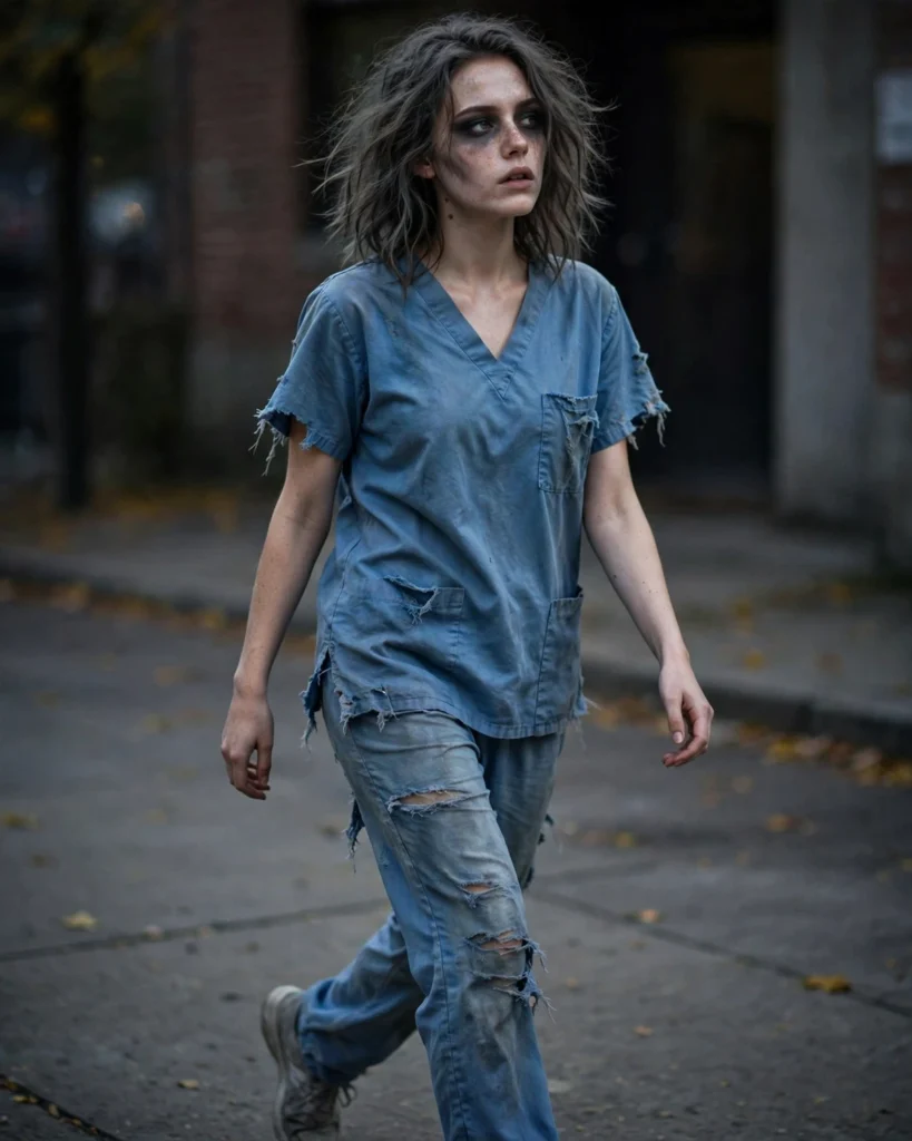 Zombie Nurse in Distressed Scrubs Scrub Halloween Costume