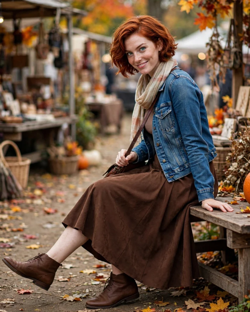 21 Fall Festival Outfits for Women: Cute & Chic Looks for Autumn 4 Denim Jacket with a Midi Skirt Fall Festival Outfit