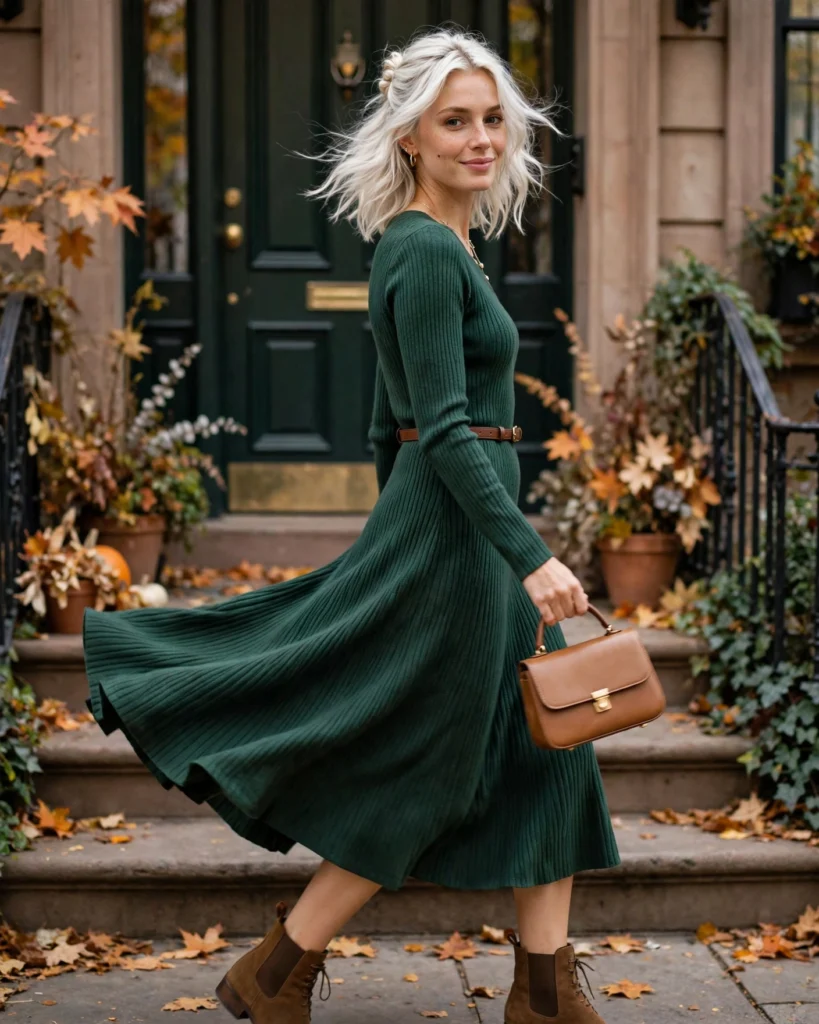 Knit Dress with Ankle Boots Simple Fall Outfit