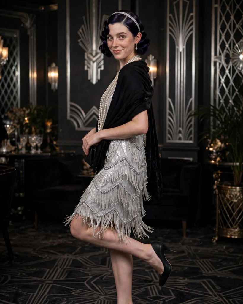 Silver Fringe Flapper Outfit Flapper Halloween Costume