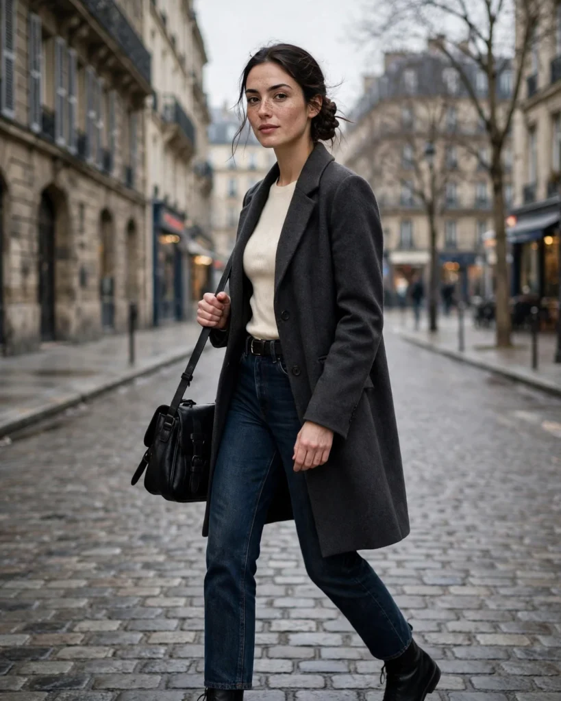 21 Winter Going Out Outfits: Chic Looks for Cold Nights 4 Tailored Coat with Straight-Leg Jeans Winter Going Out Outfit