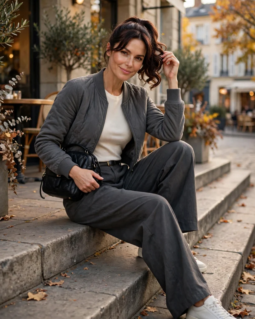 20 Fall Mom Outfits 2026: Cozy, Chic & Casual Ideas 4 Casual Mom Outfit with Wide-Leg Trousers and a Fitted Tee Fall Mom Outfit